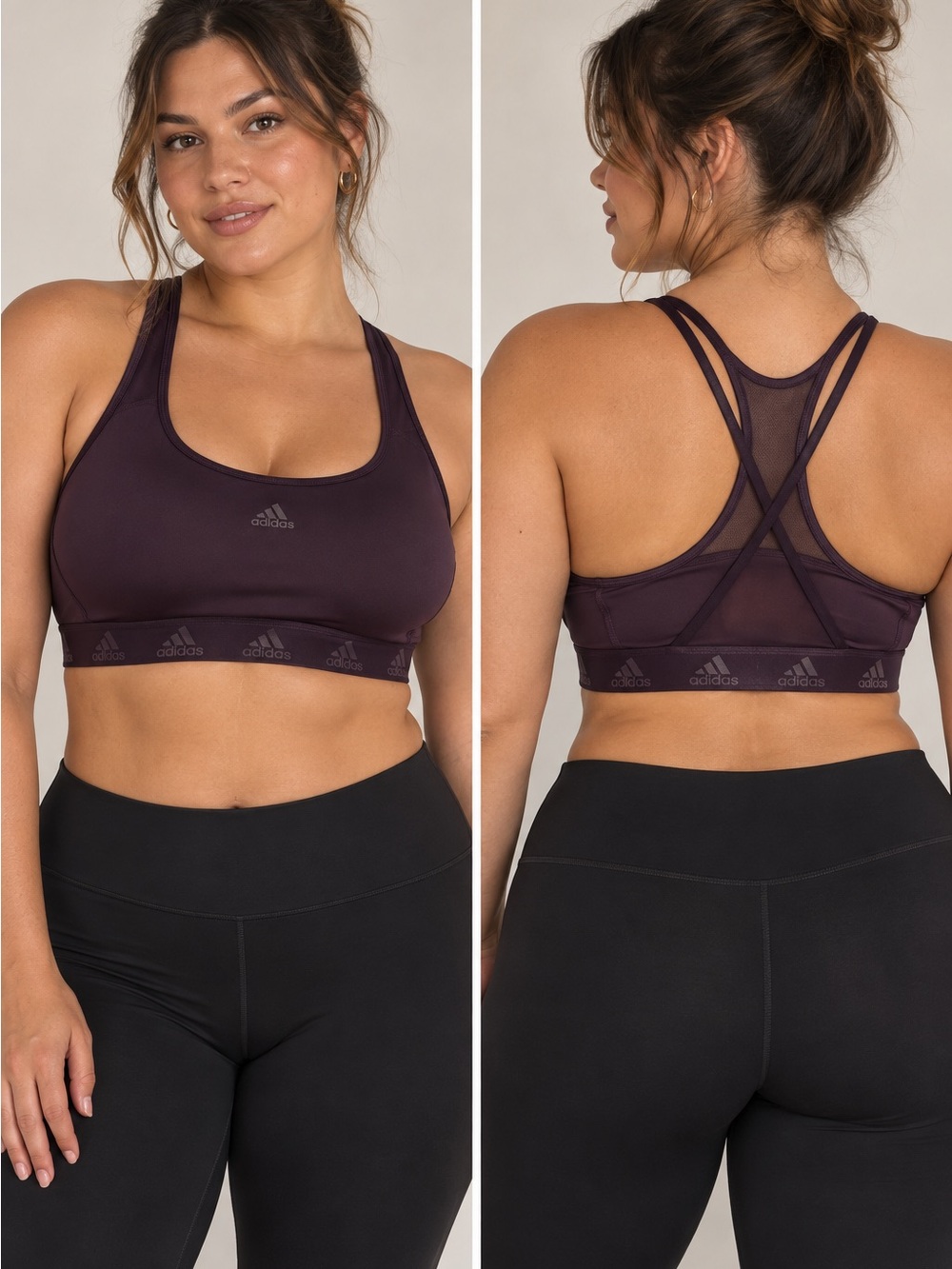 adidas Plum Crisscross Mesh-Back Sports Bra